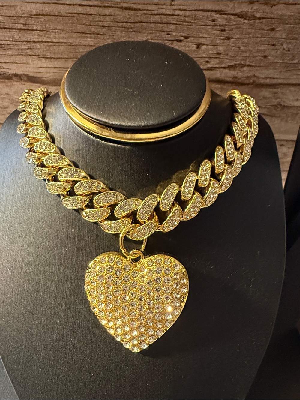 Gold Plated Crystal Heart Cuban Link Necklace - Women Jewelry